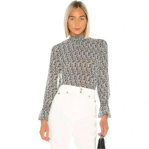 MISA LOS ANGELES | Giana Snakeskin Top | Long Sleeve SemiSheer Smocked Blouse XS